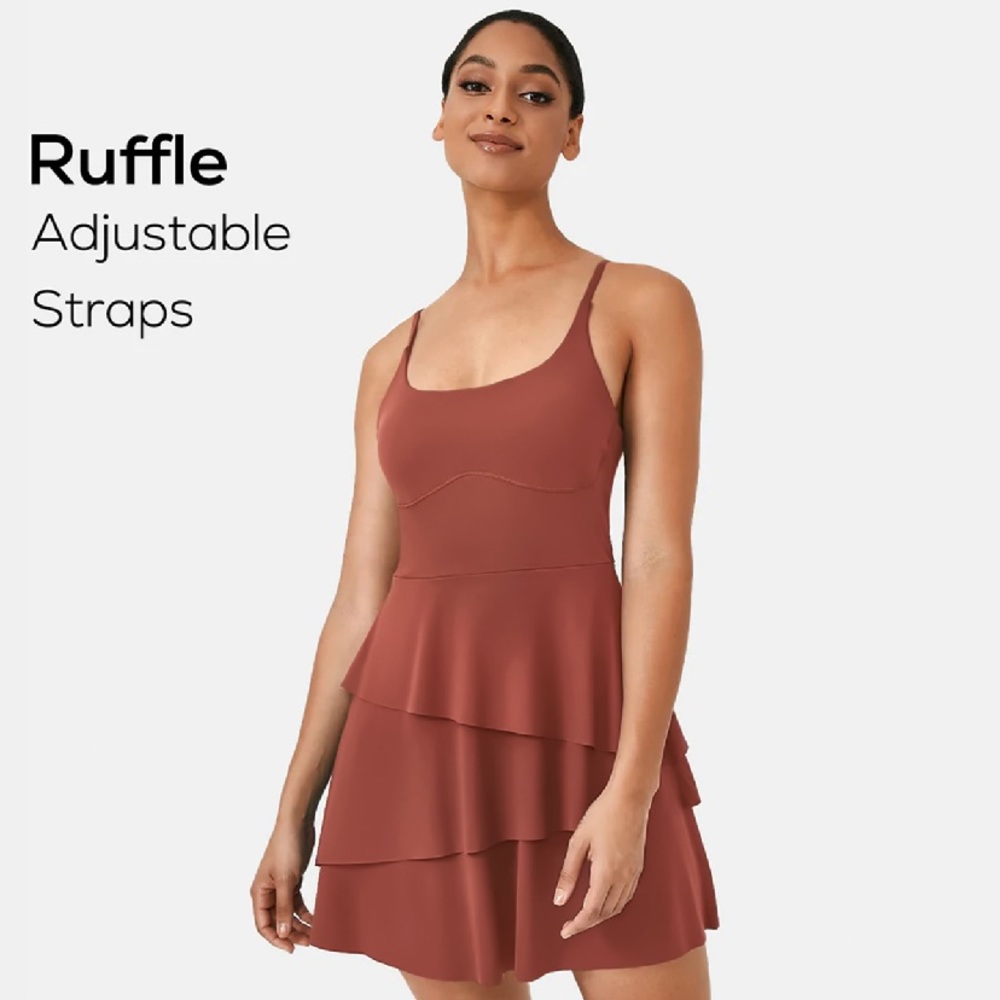 HALARA Cloudful Tiered Ruffle Adjustable Straps Pocket Sports Dress Medium NWT